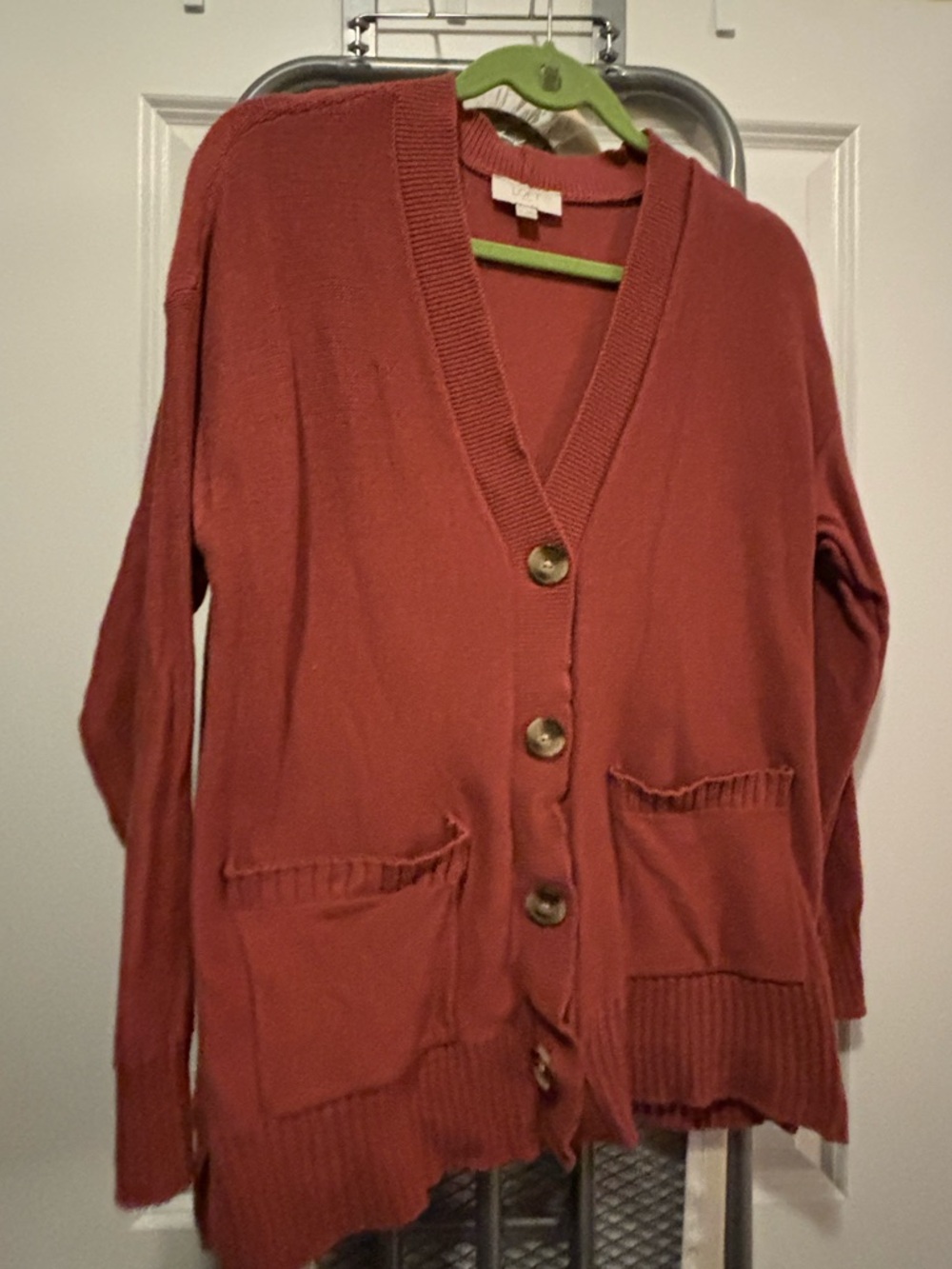 LOFT Rust Orange Button-Front Cardigan - Picture 2 of 3